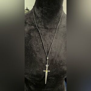 Vintage Silver Sword Green gemstone Necklace